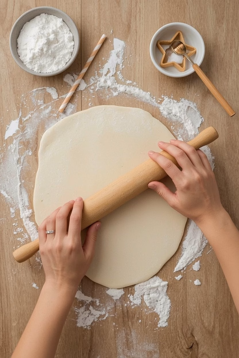 Salzteig-Rezept: Grundrezept, Trocknen und Weihnachtsanhänger 15 Salzteig wird mit dem Nudelholz auf bemehlter Arbeitsfläche ausgerollt