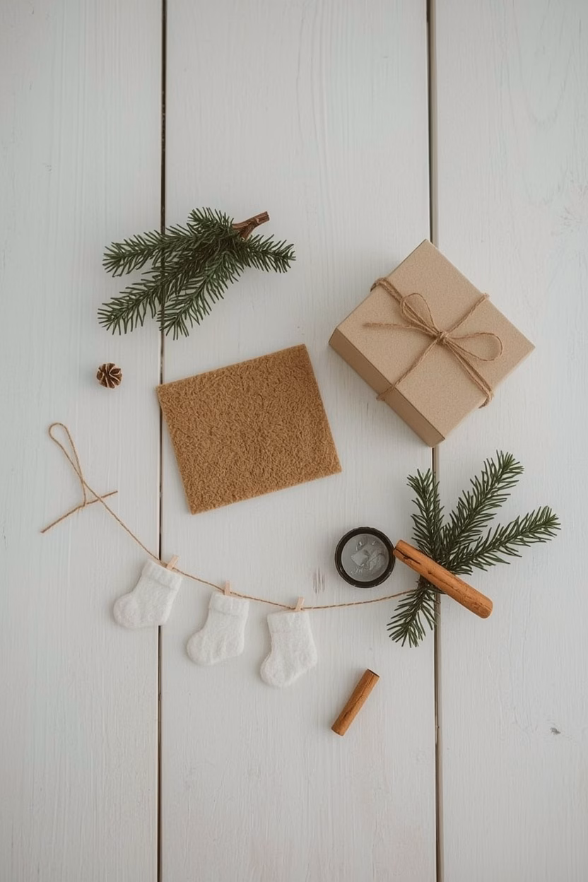 Wichteltür-Zubehör selber machen: Mini-Fußmatte, Wäscheleine mit Söckchen und Briefkasten aus einer Schachtel